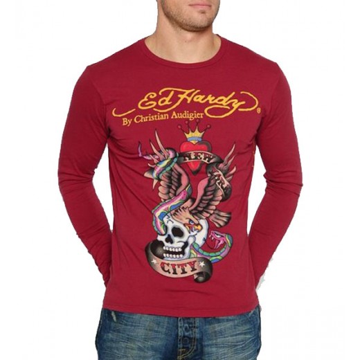Ed Hardy Mens New York City L-S Tee Red