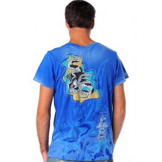 Ed Hardy Eagle Snake Specialty V-Neck Short Sleeve T-shirt Blue