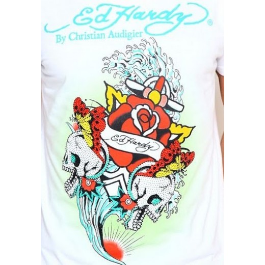 Ed Hardy Rose Anchor Wave Platinum Short Sleeve T-shirt