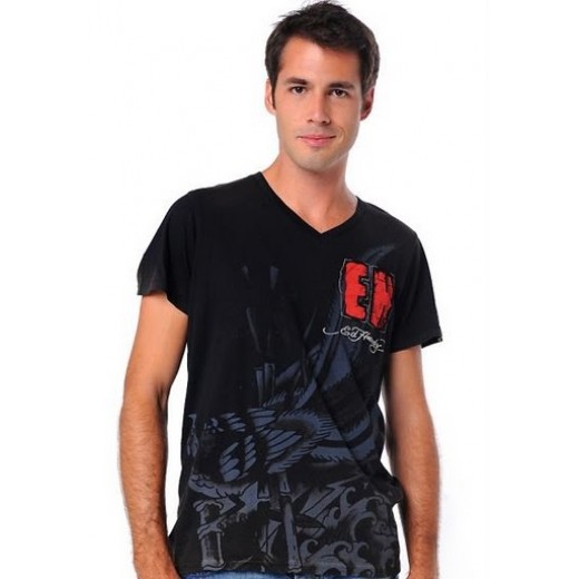 Ed Hardy Eagle Snake Specialty V-Neck Short Sleeve T-shirt Black