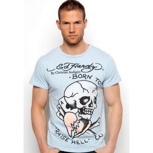 Ed Hardy Born To Rasie Hell Short Sleeve T-shirt Lightblue