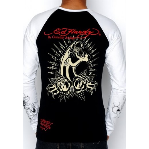 Ed Hardy Mens Tiger Panther L-S Tee Black