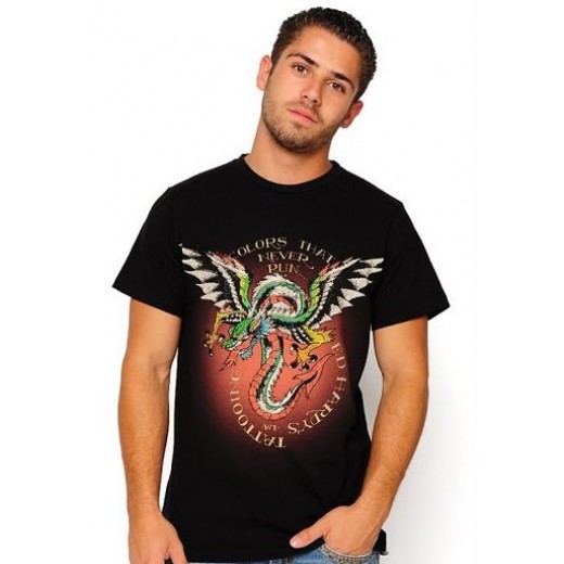 Ed Hardy Winged Dragon Platinum Short Sleeve T-shirt