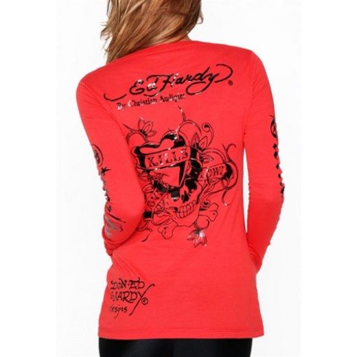 Women's Ed Hardy Shot Through The Heart Specialty VNeck Tee Red