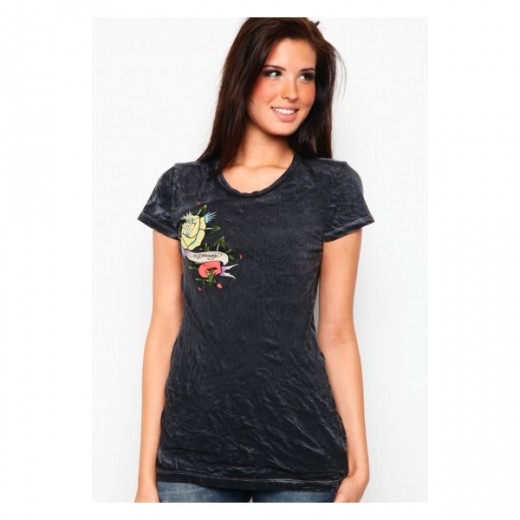 Rose And Heart Vintage Wash Tee,reputable site Ed Hardy