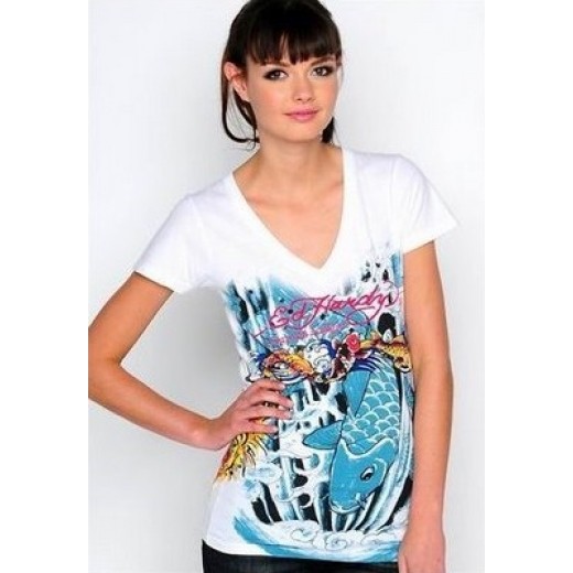 ED Hardy Fish Women White T-shirt,Ed Hardy Official Website